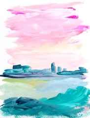 Original Abstract 9×12 Landscape Acrylic Painting Bold Paper Wall Art