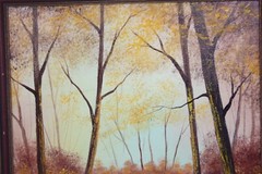 Jane Drynan Framed 17×13 Oil Canvas Painting Forest Creek Woodland Landscape