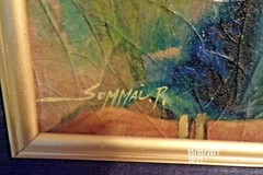 Original Vintage Oil Painting on LEAF on Masonite Board by SOMMAI P. Signed
