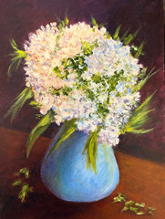 Flowers in a blue vase , 16×12 Inches, Original Oil, Still Life Painting
