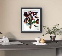 Acrylic rainbow flowers expressionism fine wall art painting 14X11 Gallery Paper