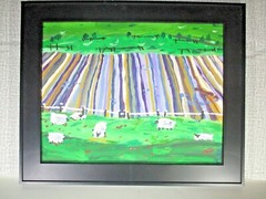 Sheeps & Farms Painting LM Original 17″x13.5″ Canvas w/ Frame, Acrylic, 1 of 1