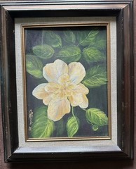 Vintage 1985 Stella Honda Original Oil Painting – White Tropical Flower Floral