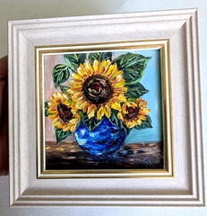 SUNFLOWERS Original OIL Impasto PAINTING Impressionism by Olga Diduh Framed