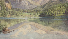 Alpine Mountain Landscape, High Mountain Lake, Signed „Krageisere“, 19th/20th century
