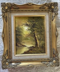 I. Caffer Original Signed VTG Landscape River Painting OOAK Matted Framed 15×13