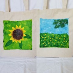 acrylic hand painted med/large canvas tote, original design, chocolate daisy