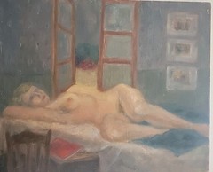 Nude Impressionist Oil Portrait Painting of a Reclining Woman ~ Post-War