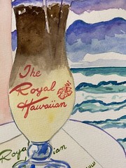 K C JONES ART Mai Tai at Waikiki ROYAL HAWAIIAN HOTEL Watercolor Painting Drink