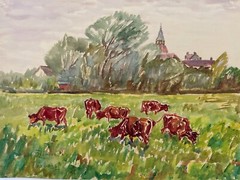 Impressionist Niels Ström *1881 Cows on Summer Pasture Small Town Faaborg 1942