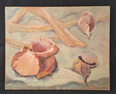 Original Seashell Impressionist Still Life Painting 16×20″ unframed