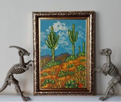 Framed Arizona Landscape Saguaro Cacti Desert Mountain 4×6 Oil Painting Original