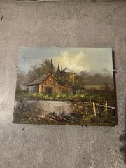 Vintage Signed Painting K.Falter Pond , Country Farm