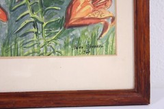 Mid Century Signed Helen Spencer 1960 Water Color Tiger Lillies Vtg Mod Framed
