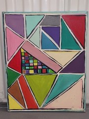 Signed Modern Abstract Painting / Oil Canvas / Geometric Variation