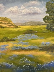 PW Hickman-LG Oil Painting-Beautiful Bluebonnet Hill Country Landscape