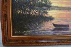 ASHORE AT DUSK – 15X15 inch original framed oil painting by K. McDermott