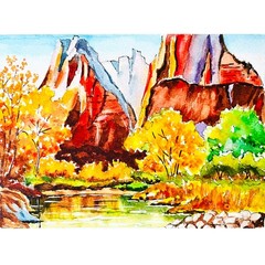 Original Watercolor Sedona Arizona Painting Mountain Landscape Art 6 х 8″