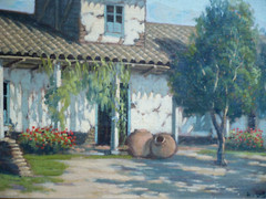 ALBERTO LOBOS, LISTED CHILEAN IMPRESSIONIST ANTIQUE LANDSCAPE VILLAGE STREET OIL