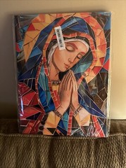 Vibrant Stained Glass Style W/Blessed Mother Canvas Art W/Wooden Frame