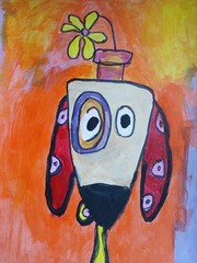 Abstract/Expressionism 11×14 Blue Eyed Dog Colorful Street Art Painting