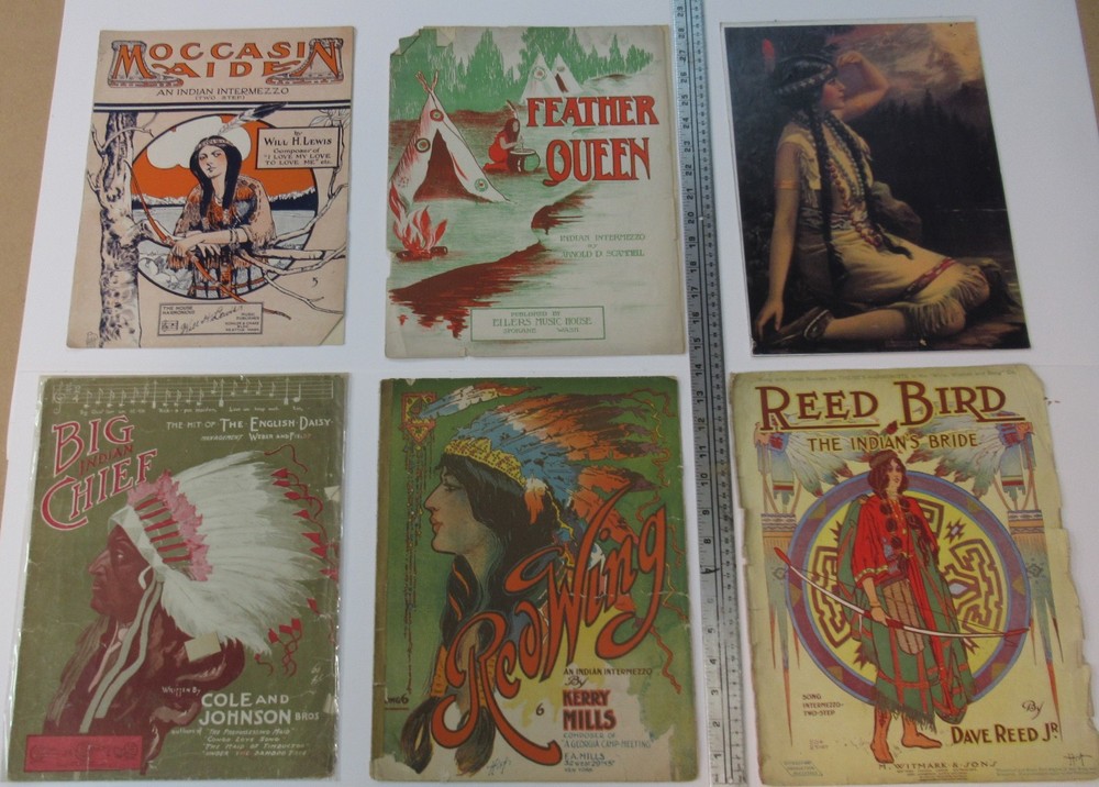 Antique Art Print Indian Maiden Music Covers Original 6 Pieces
