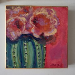 Cactus Cacti Barrel Flower Original Oil Painting Small Art 6×6 Southwest Art