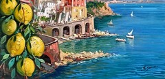 ATRANI PAINTING FRAMED BLUE SEA LEMONS by SOMMA ITALY WALL DECOR AMALFI COAST