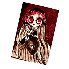 ACEO Original Acrylic Painting Gothic Doll Eyes Dark Fantasy Ghost Art