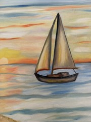 Original oil painting 11 x 14 inches beautiful sunset sailboat