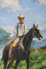 Horse Oil Painting on Canvas 55″ x 43″ Signed ‚S. T. Cesent‘ in Gold Gilt Frame
