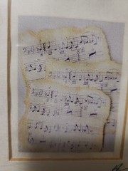 Hand made crafted painted guitar artwork drawing music notes Angela Burter