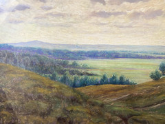 Pastel Wide Landscape Hills Sky Antique Frame Clouds Heath