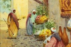 = Sarah M. Gray (New York, 1832-1908) Orientalist Watercolor, Cairo Street Scene