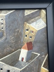 JORDI PINTO PAINTING CITYSCAPE ROOFTOPS CITY ARCHITECTURE CUBISM MODERNIST SMALL