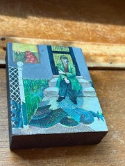 Vintage Artist Signed Very Detailed Hand Painted Woman on Steps GRYPHON Wood Pla