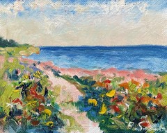 Original Oil Painting Coastal Landscape Seascape Path Impasto Andrew Semberecki