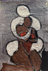 ORIGINAL ACEO PAINTING Woman Cat Black Kitten Miniature Card By Carole Collins