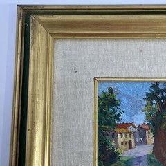 Stradina di Campagna Country Road Miniature Framed Italian Oil On Board Signed