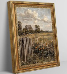 Vintage Gold Framed Country Wall Art,Rustic Farmhouse Landscape Painting Picture