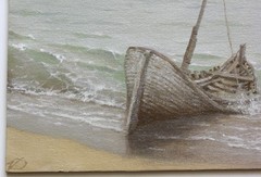 Original Oil Painting Abandoned Boat Seascape Impressionist Coastal Art 11×13 in