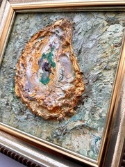 Shell Original Oil Painting Mixed Media Oyster Impasto Texture Wall Art 4x4in