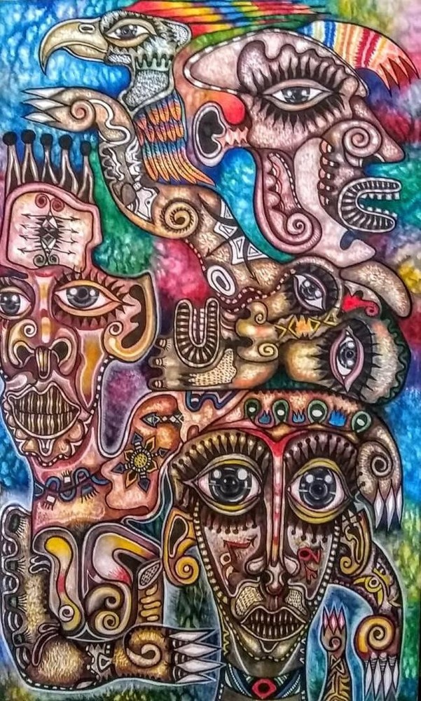 Acrylic/Canvas by Nelson Laguna T :Figuracion 1 cuban Art 38×23 In
