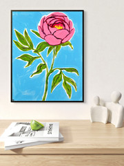 Pink Peony Original Acrylic Painting Expressive Floral Art 11×14 Sienna Gold