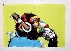 Monkey and Music, 24×36 Hand painted on Giclee Canvas