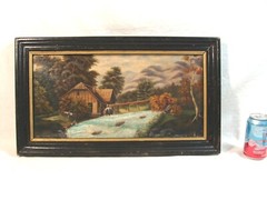 Antique 19C Grist Mill River Landscape O/C Painting