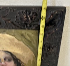 Original Portrait Painting Woman Sun Hat Summer Beach Spring Framed Art 21×25
