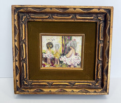 Vintage Lina Teyte Original Oil Painting Women Signed Wood Framed Velvet Mat