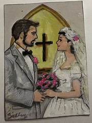 ACEO ORIGINAL HANDPAINTED MINIATURE ART “The Wedding” Love Marriage 2.5×3.5
