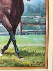 Vintage Original Oil Painting Equestrian Horse Realism Signed Wood Framed Art